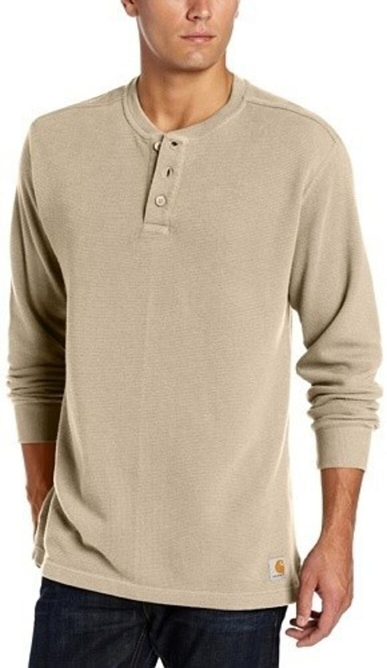 Carhartt Men’s Tan Long Sleeve Henley waffle Cotton Y2K Knit T-Shirt XL A011068
